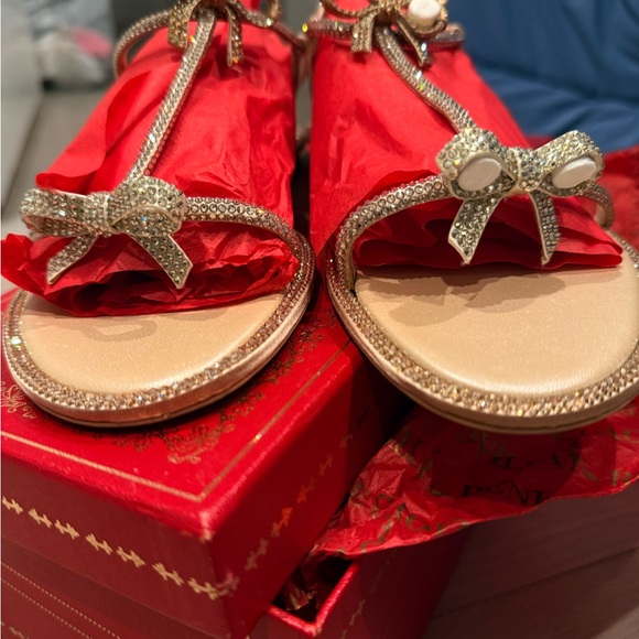 Rene Caovilla Shoes - Rene Caovilla Gold Flats with Glamorous Bow